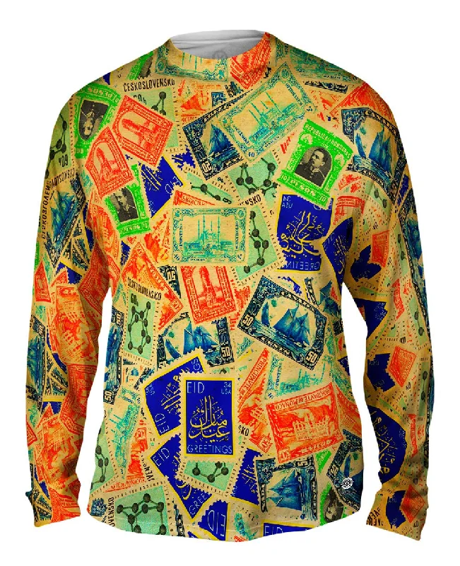 Casual Long Sleeve Shirt-"Antique Stamp Collection"