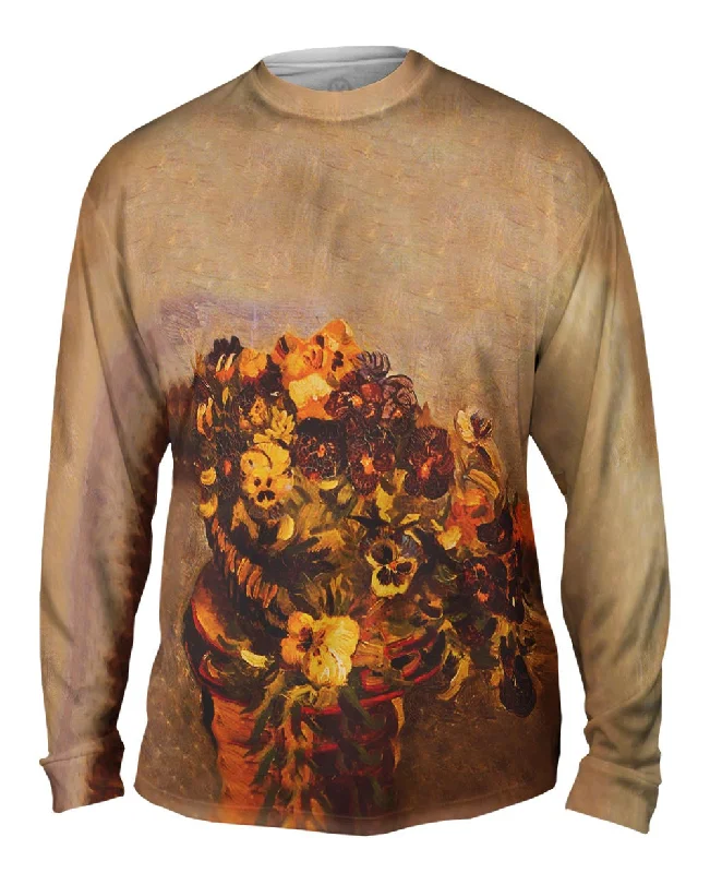 Long Sleeve Zip-up Hoodie-Van Gogh -"Tambourine with Pansies" (1886)