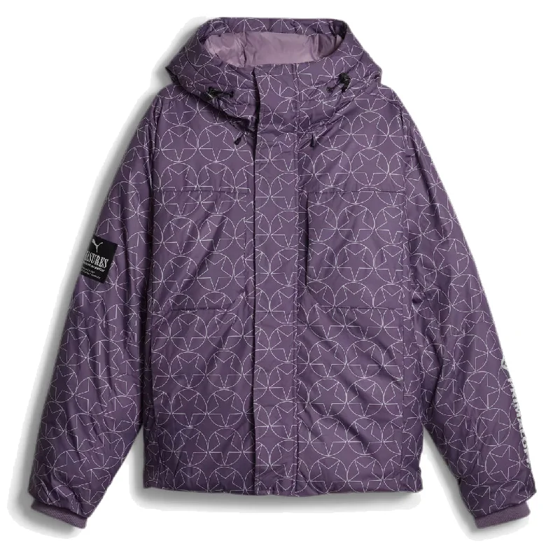 Reflective Jacket-Puma Puma X Pleasures Womens Puffer Jacket Purple Charcoal