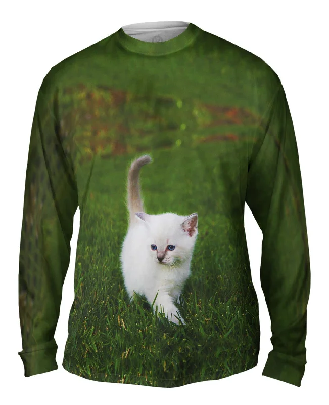 Graphic Long Sleeve-White Lawn Kitty Cat