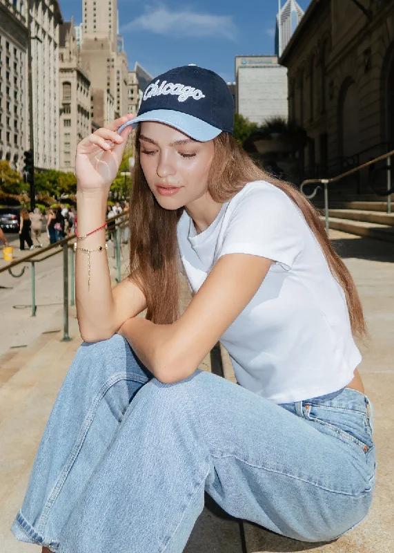 Trendsetting Hat-Chicago Script Baseball Cap - Navy & Light Blue