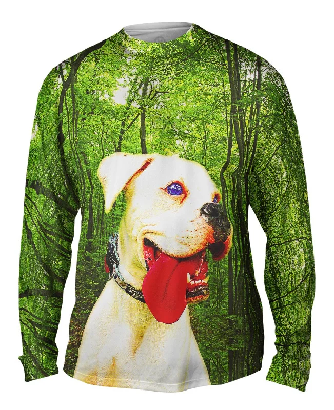 Casual Long Sleeve Shirt-White Dog Red Tongue