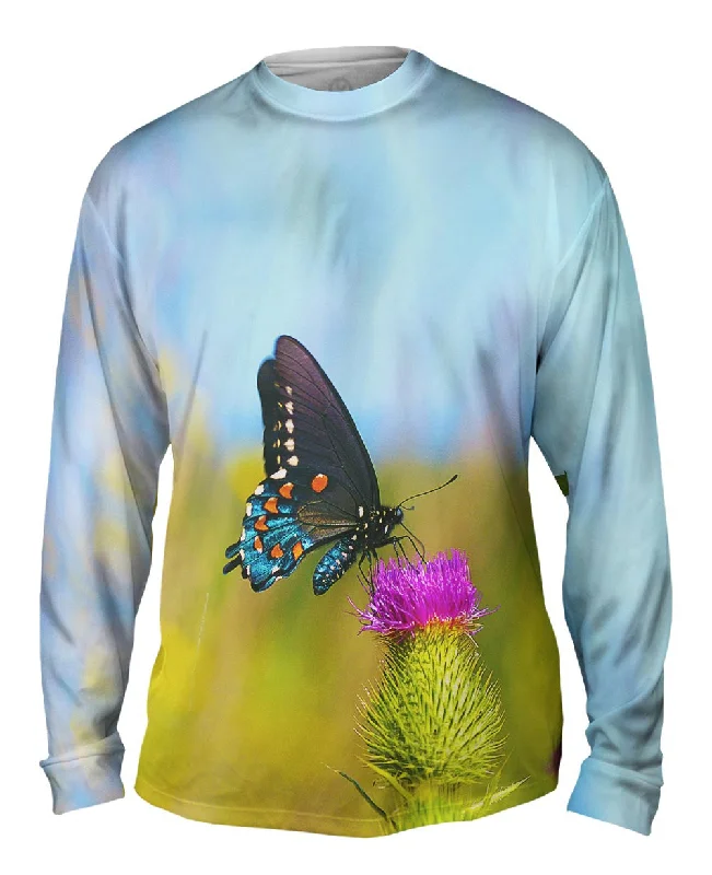 Hooded Long Sleeve Shirt-Wispy Black Butterfly