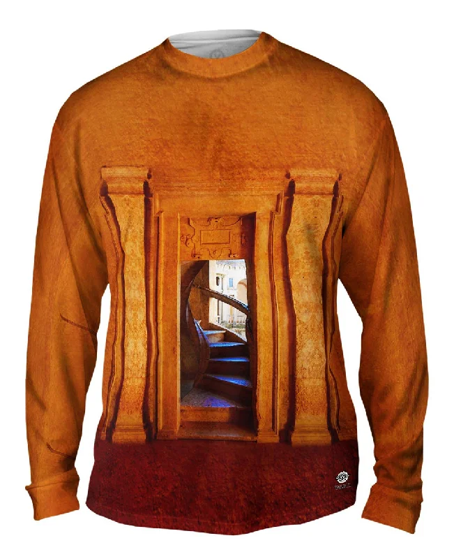 Casual Crew Neck Long Sleeve-Templar Castles - "Architecture Spiral Staircase Cloister of John III Convent of Christ Portugal"