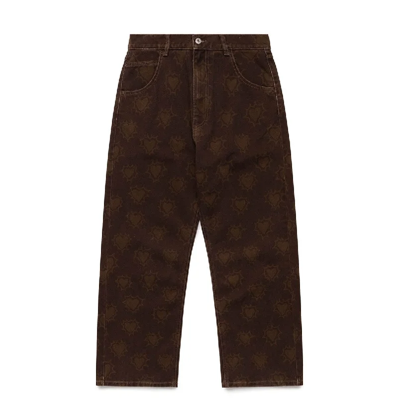 Bootcut Pants-HEARTS PRINT DENIM TROUSERS