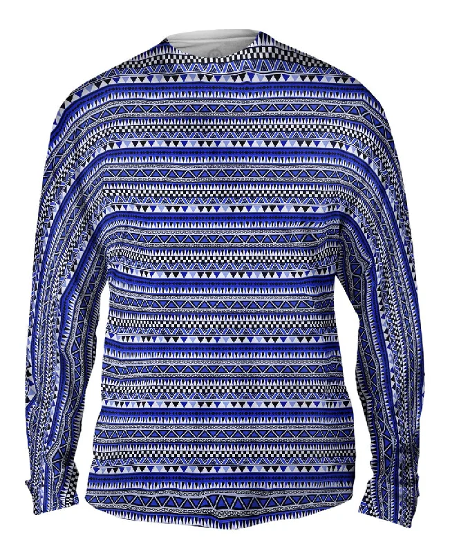 Sport Long Sleeve Shirt-Tribal Blue Aztec Warrior