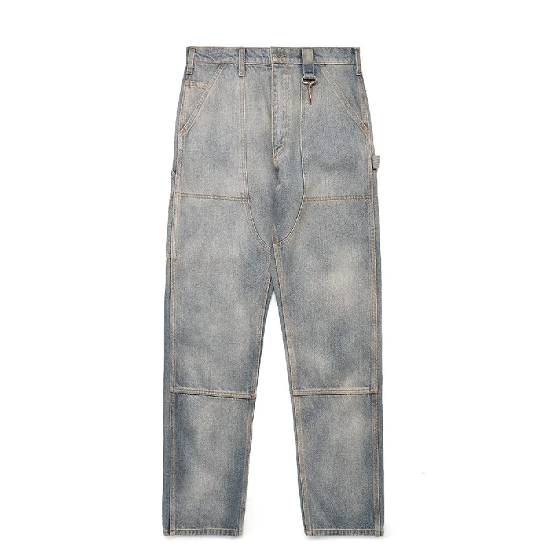 Mid-Rise Pants-WASHED DENIM DOUBLE KNEE PANT