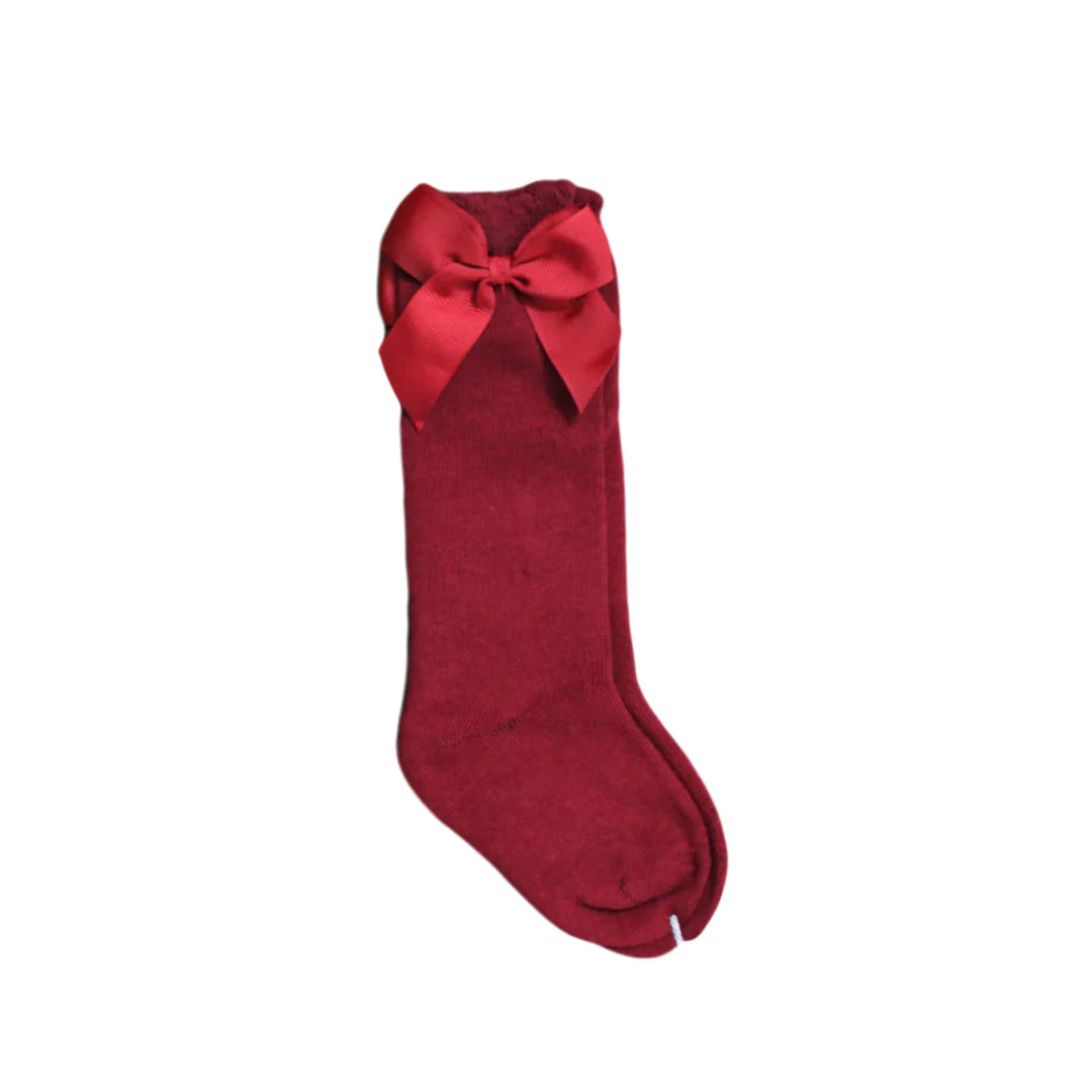 Warm Socks-Cotton Cranberry Bow Sock