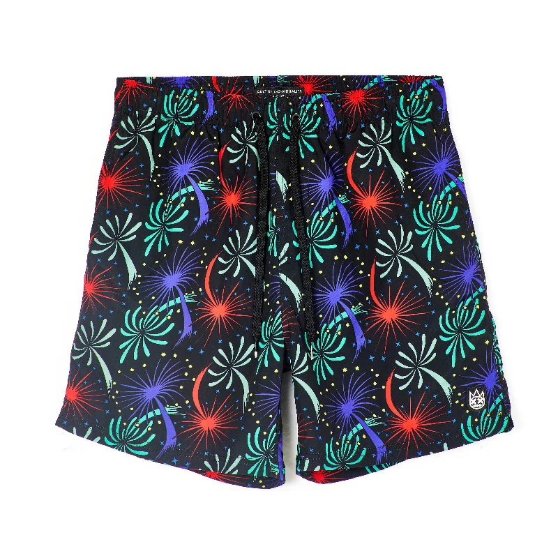 Fashionable Shorts-ELASTIC WAIST SWIMSUIT IN FIREWORKS