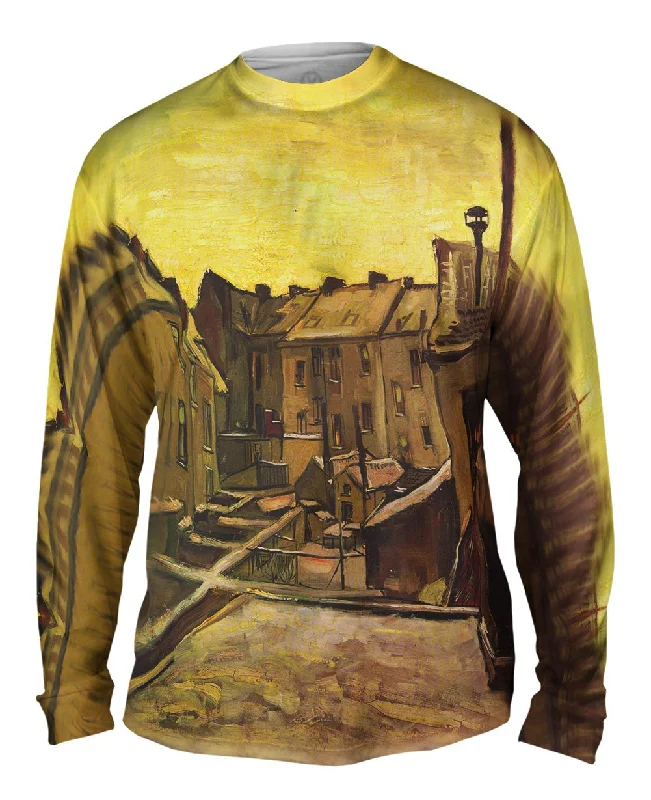 Cozy Long Sleeve Sweatshirt-Van Gogh -"Backyard of Old Houses" (1885)