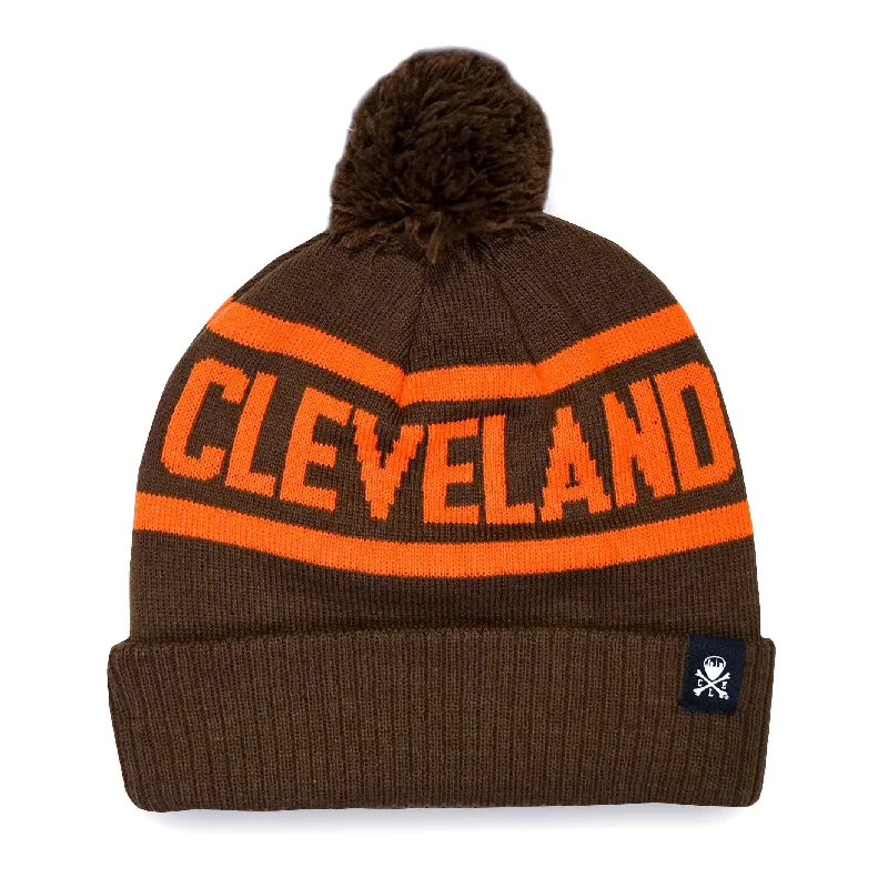 Comfortable Hat-Cleveland Jacquard Pom Beanie - Brown