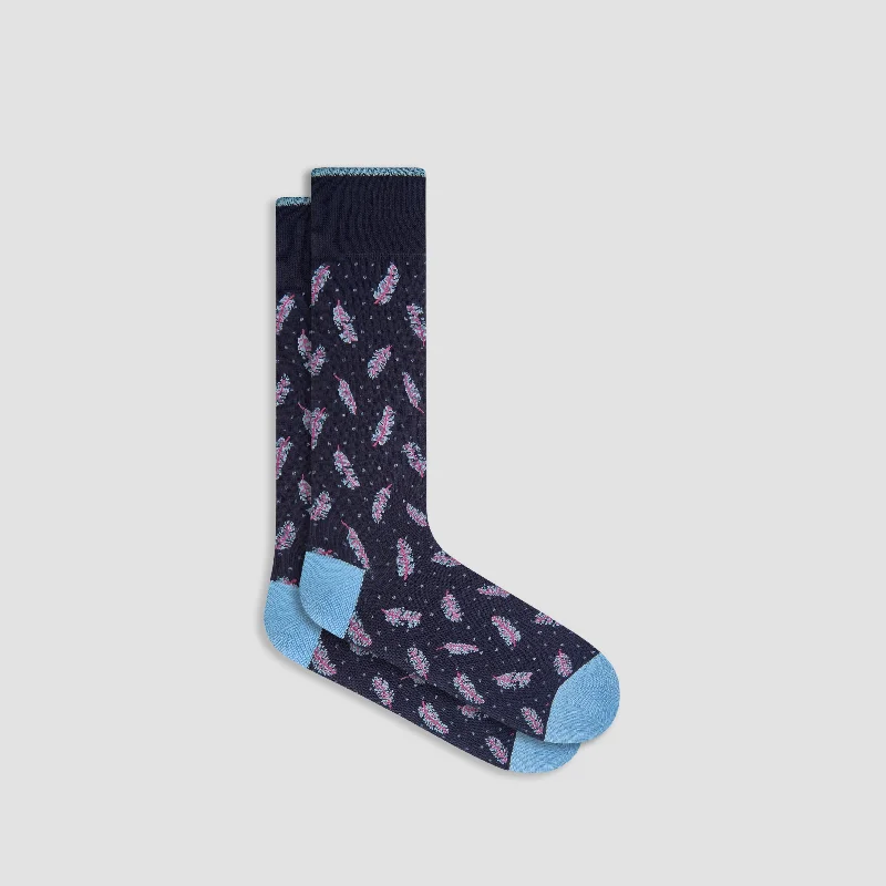 Stretch Socks-Feather Patterned Mid-Calf Socks