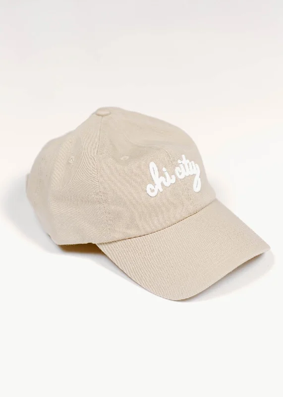 Wool Fedora Hat-Chi City Cursive Dad Hat - Khaki