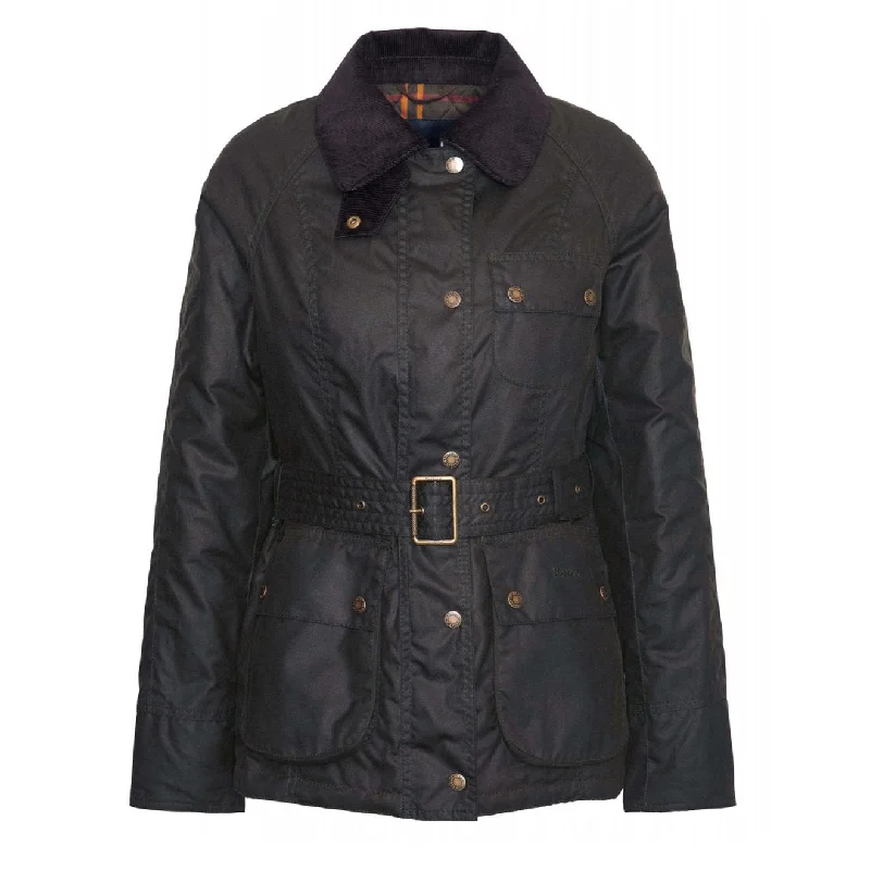 Relaxed Fit Jacket-Barbour Womens Solway Zipper Wax Jacket Olive / Classic