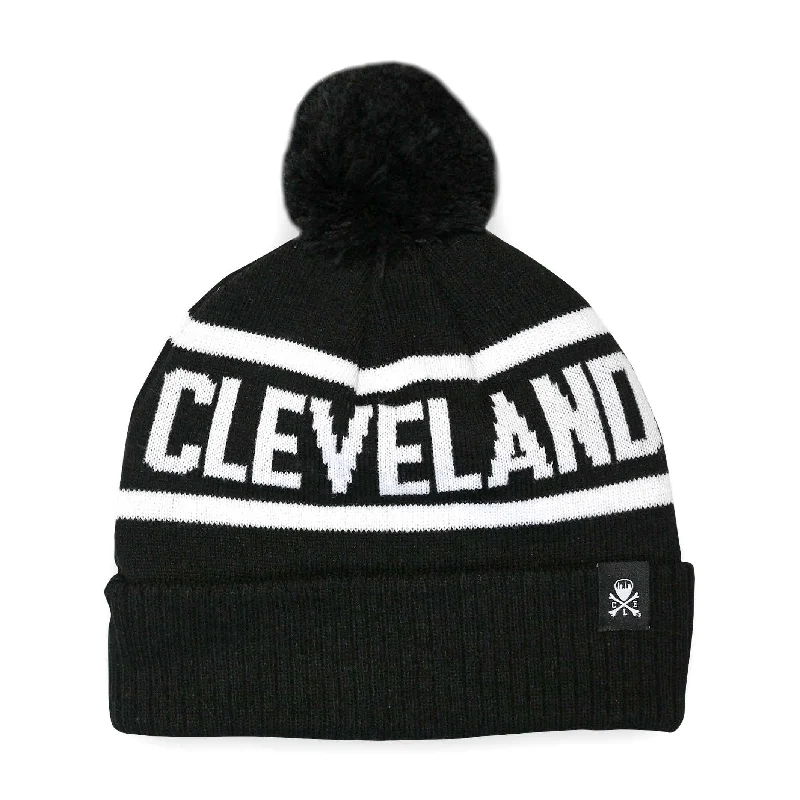 Trendy Hat-Cleveland Jacquard Pom Beanie - Black