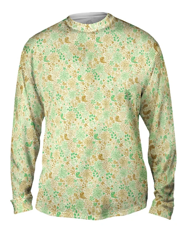 High Neck Long Sleeve-Tribal Birds And The Trees Brown Green