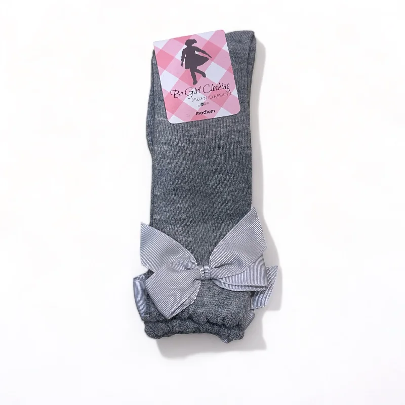 Wool Blend Socks-Cotton Gray Bow Sock