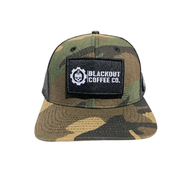 Summer Beach Hat-Woodland Camo Trucker Hat w/ Black Mesh & Snapback