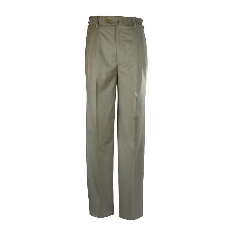 Low-Rise Pants-Newport Pleated Front Trouser - Gold Windowpane