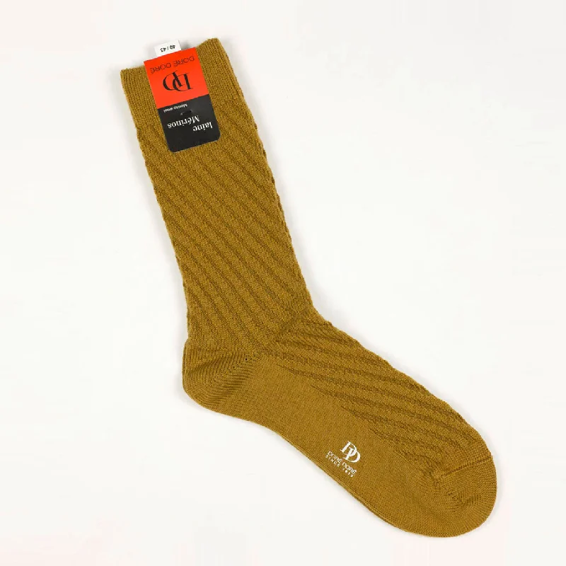 Low-Cut Athletic Socks-Chunky diagonal rib merino socks, mustard