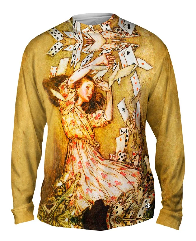 Long Sleeve Hoodie-Arthur Rackham - "Alice Nothing But A Pack Of Cards" (1911)