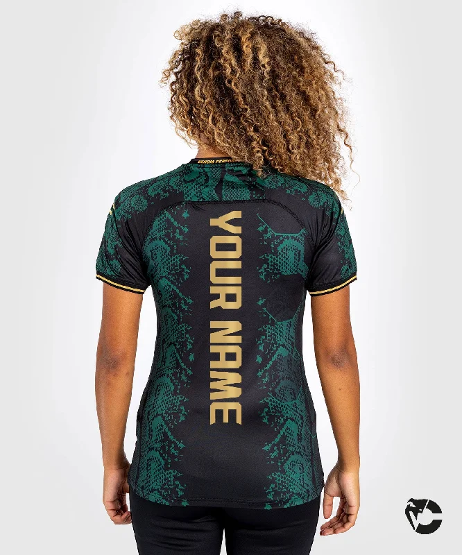 Soft T-Shirt-UFC Adrenaline by Venum Personalized Authentic Fight Night Women’s Walkout Jersey Green/Black/Gold - Emerald Edition