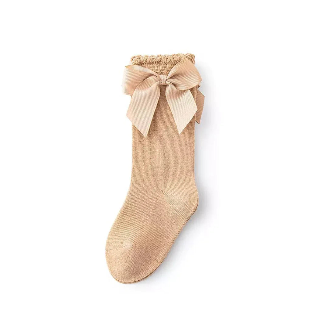 Novelty Socks-Cotton Taupe Bow Sock