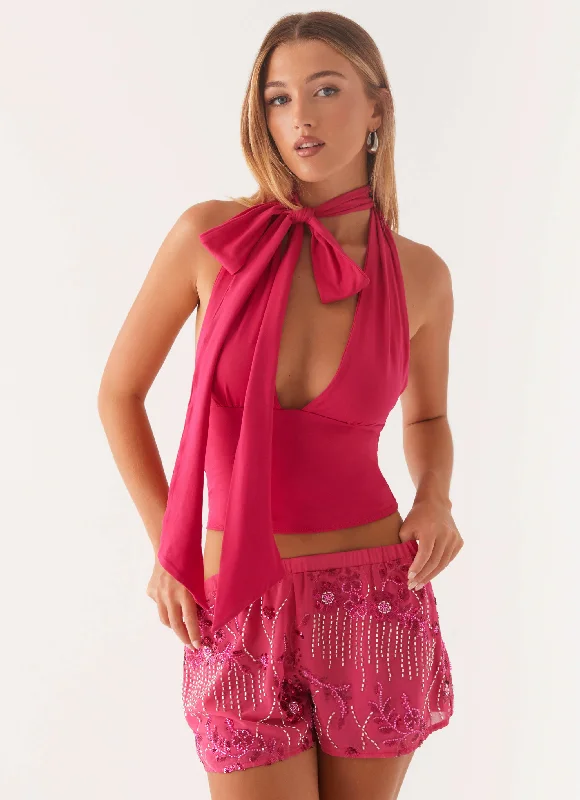 Casual Shorts-Mercer Sequin Mini Shorts - Fuchsia