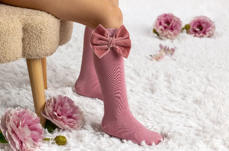 Bamboo Socks-Velvet Bow Knee Hi