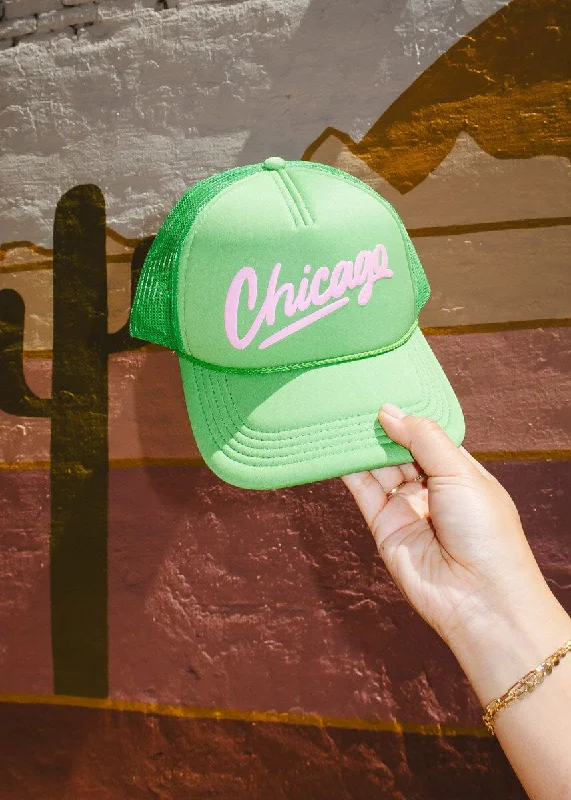 Vintage Hat-Chicago Script Trucker Hat - Kelly Green