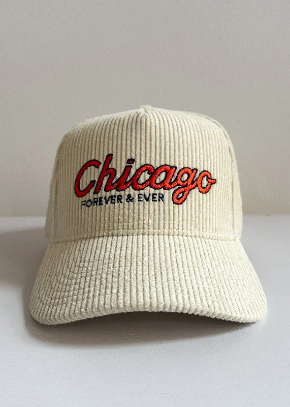 Sports Cap Hat-Chicago Forever Wide Whale Cord Hat - Cream & Orange