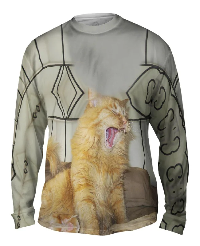 Long Sleeve Zip-up Hoodie-Yawning White Cat