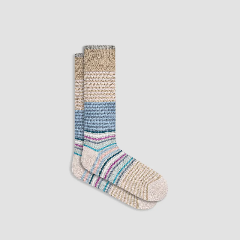 Merino Wool Socks-Striped Mid-Calf Socks