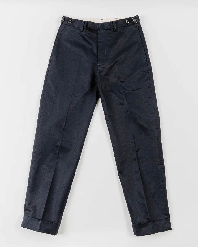 Button Fly Pants-Beams Plus IVY Trousers Ankle-Cut 80/3 Twill Navy