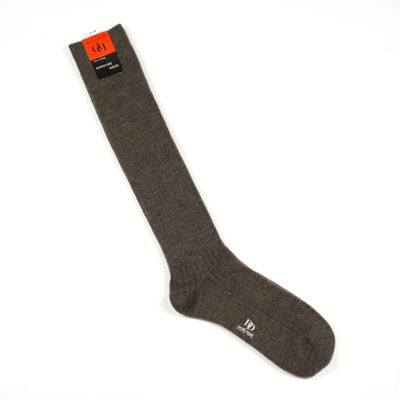 Performance Socks-Chunky ribbed merino wool long socks, medium brown