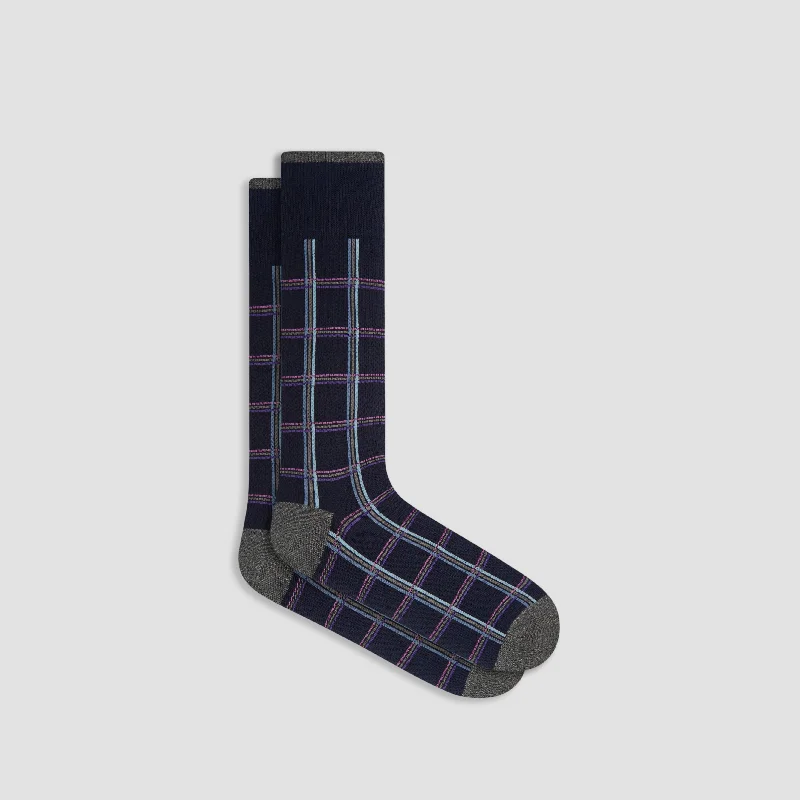 Wool Blend Socks-Checkered Cashmere Mid-Calf Socks