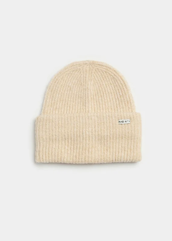 Visor Hat-Adult Mad Hatter Ribbed Knit Beanie - Heather Oatmeal