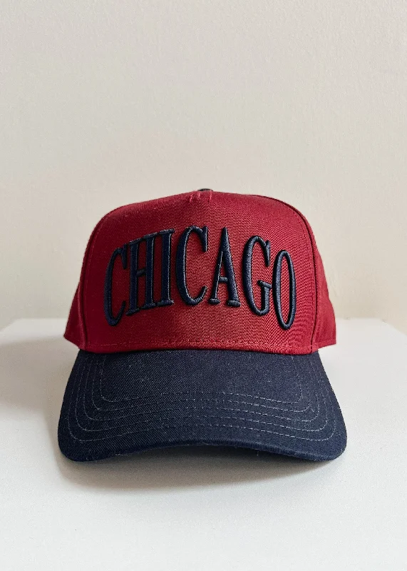 Modern Hat-Chicago Puff Baseball Cap - Burgundy & Navy