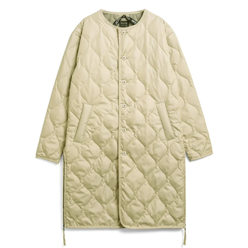 Relaxed Fit Jacket-Taion Womens Military Crew Neck Down Coat Cream