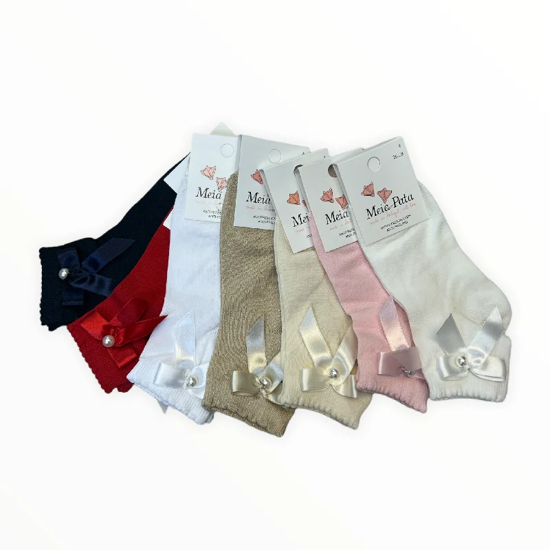 Golf Socks-Satin Bow Ankle Sock