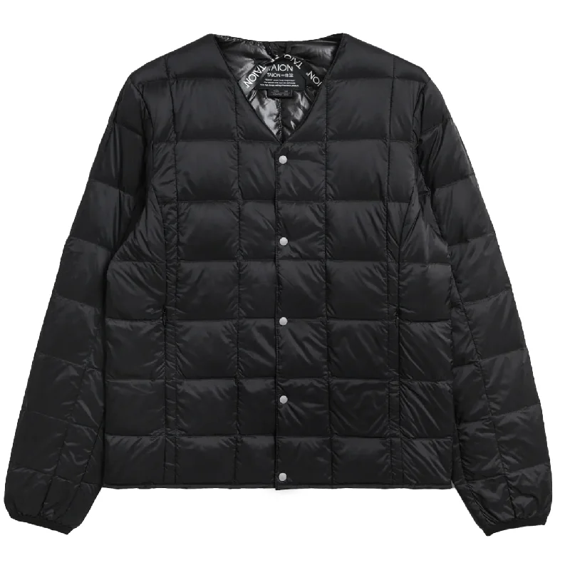 Casual Jacket-Taion V Neck Button Down Jacket Black