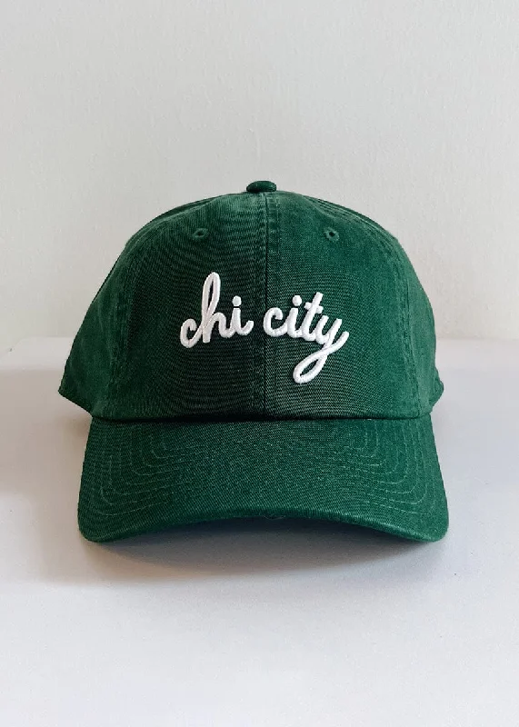 Wool Hat-Chi City Cursive Dad Hat - Green