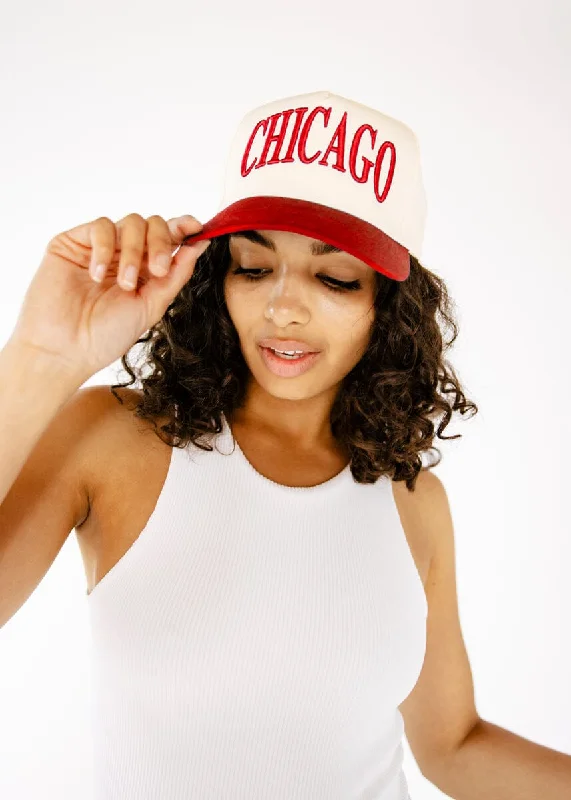 Beach Hat-Chicago Puff Baseball Cap - Red