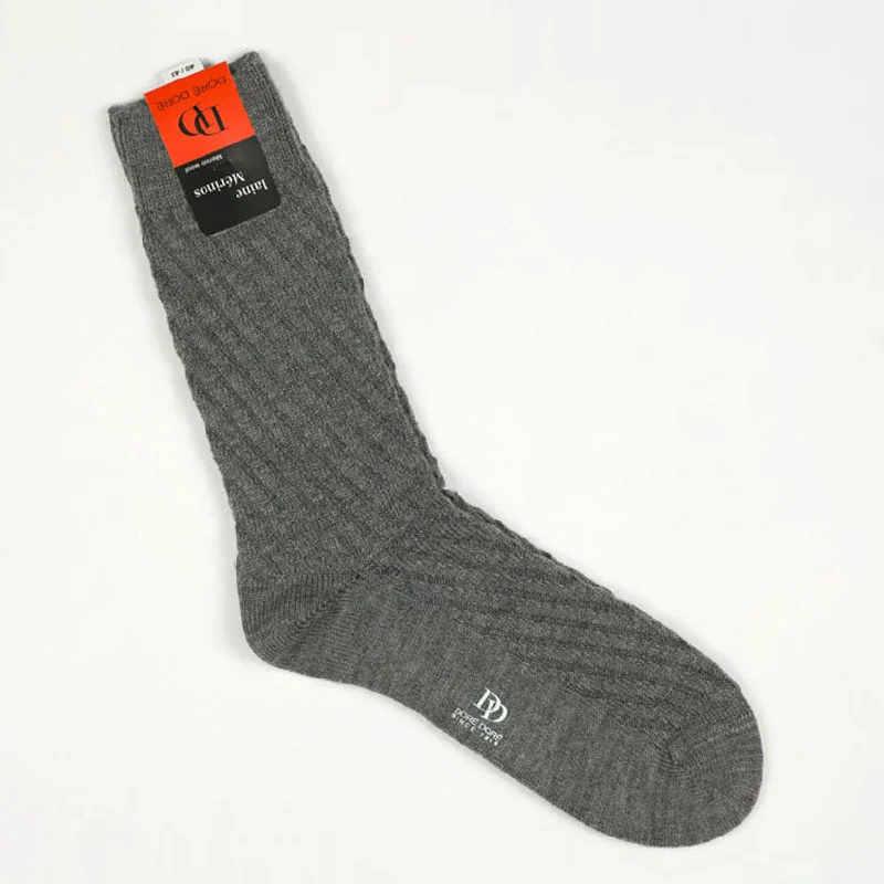 Toe Socks-Chunky diagonal rib merino socks, heather grey