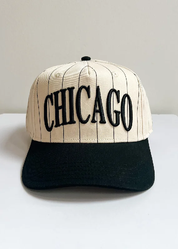 Sports Team Hat-Chicago Puff Pinstripe Baseball Cap - Black