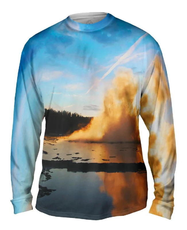 Quilted Long Sleeve-Yellowstone Park Geyser Sunset