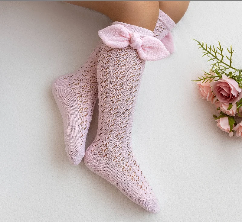 Ankle Socks-Crochet Knee Hi With Bow