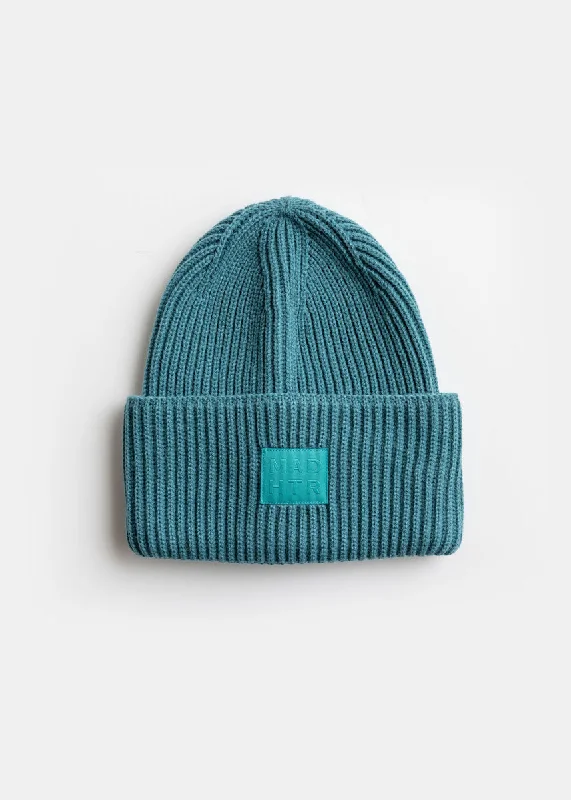 Baseball Hat-Adult Mad Hatter Ribbed Knit Beanie - Teal