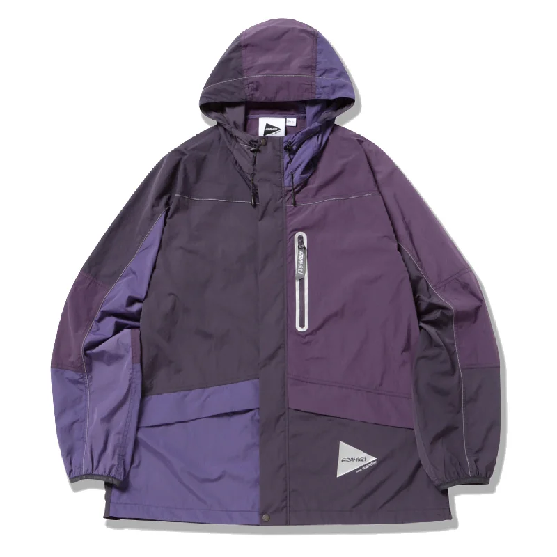 Warm Winter Jacket-Gramicci x And Wander Women's Patchwork Wind Hoodie Multi Purple