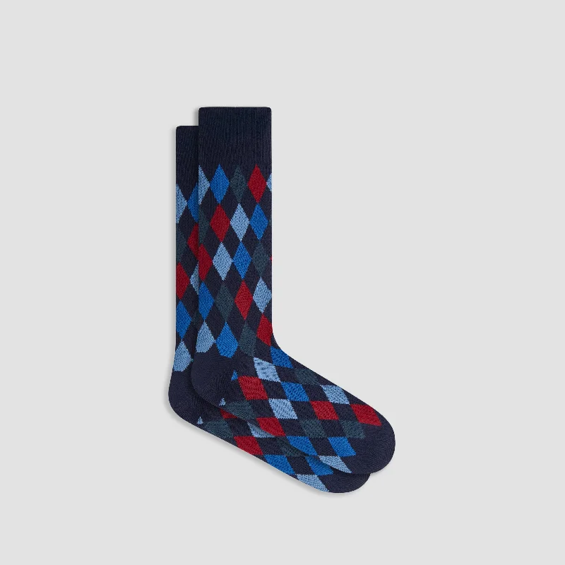 Soft Cotton Socks-Harlequin Cashmere Mid-Calf Socks